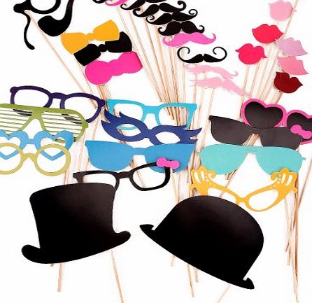 Goodefiner 36PCS Colorful Props On A Stick Mustache Photo Booth Party Fun Wedding Christ...
