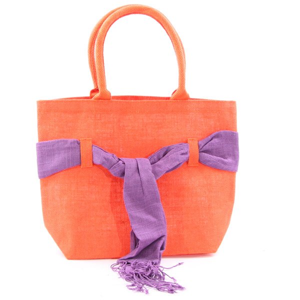 Jute Shopping Bag with Scarf, Orange
