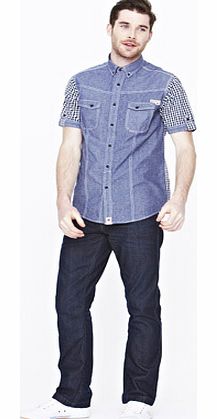 Goodsouls Mens Short Sleeve ChambrayGingham Shirt
