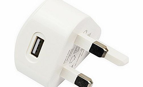 GoodStore4u USB Wall 3 Pin Power UK Mains Plug Charger Adapter Compatible with Mobile Phones iPhone 4 4s 5 5s iPod Samsung HTC Sony - White