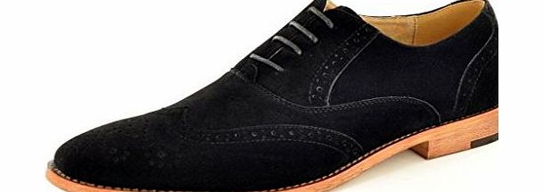 Goor Mens Black Faux Suede Casual Formal Lace Up Brogue Shoes with Leather lining ( Size 8, black)