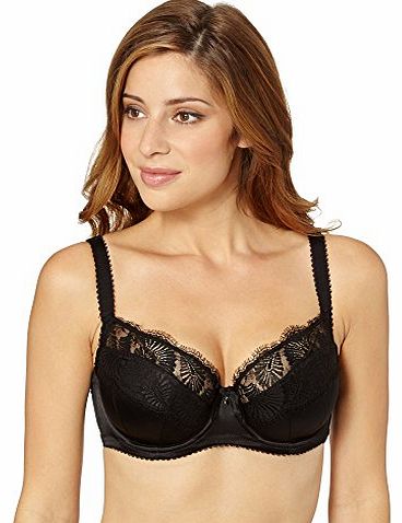 Womens Black Lace Trim Silk Balcony Bra 36F