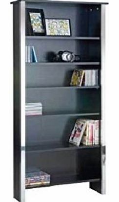 Gosport DVD CD Media Storage 6 Shelf Unit Shallow Bookcase Black Chrome Trim Gosport
