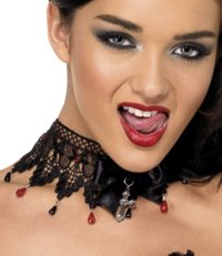 gothic Ribon and Lace Beaded Necklace
