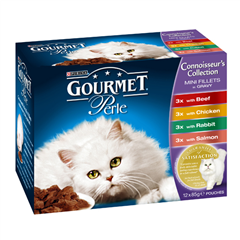 Gourmet Perle Adult Cat Food with Beef, Chicken, Rabbit and#38; Salmon 85gm 12 Pack