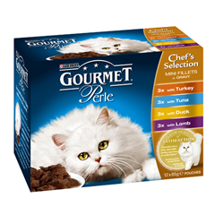 Gourmet Perle Adult Cat Food with Turkey, Tuna, Duck and#38; Lamb 85gm 12 Pack