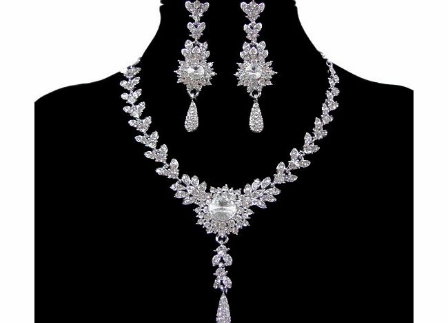 Grace Karin Wedding Jewelry Elegant Necklace with Earrings (white)