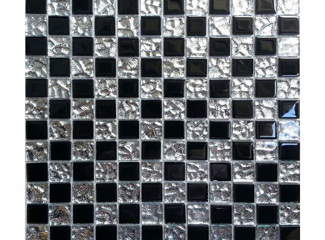 Grand Taps Black And Silver Mix Glass Bathroom amp; Kitchen Walls Mosaic Tiles Sheet MT0007