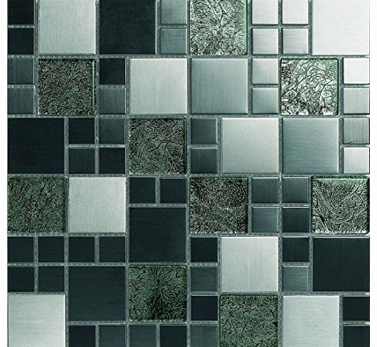 Grand Taps Metalic Random Mix Brushed Steel Black HongKong Glass Mosaic Tiles Sheet MT0002