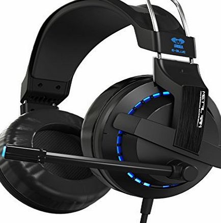 GranVela H937 Gaming Headset 3.5mm Stereo Headphones with Enhanced Bass, In-line Control, LED Lighting and Microphone for PC Computer Game -Black