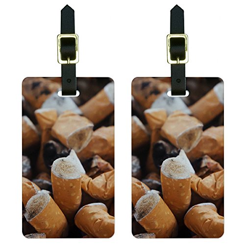 Cigarette Butts Ashtray - Addiction Quit Smoking Luggage Suitcase Carry-On ID Tags Set of 2