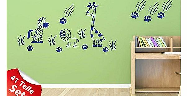 Wall Tattoo Sticker Set Zoo Animals Giraffe Lion Zebra Design for the Living Room 100x57cm brown