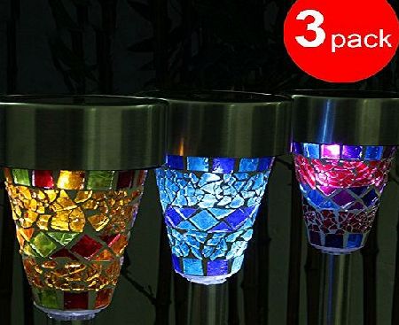 3 Pack Originality LED Garden Solar Lights, Nice Lovely Solar Lights, Classy Outside Decoration Lighting, Solar Mosaic Border Garden Lights Garden Decoration Ornaments, For Christmas Wedding Part