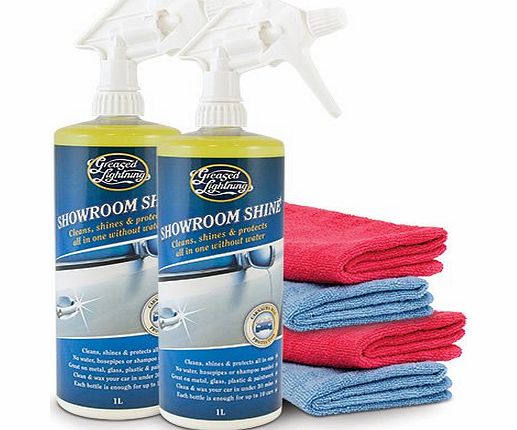 Greased Lightning Showroom Shine 2 x 1Ltr   4 Cloths Waterless Car Polish