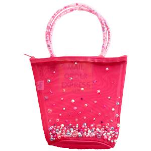 Pink Poppy Hot Pink Mesh Handbag With Beads