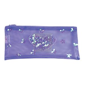Pink Poppy Lilac Heart Sequin Pouch