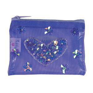 Pink Poppy Purple Flower and Heart Sequin Purse