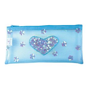 Pink Poppy Turquoise Heart Sequin Pouch