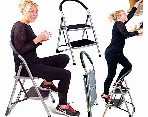 Great Ideas By Post Great Ideas Folding Two Step Ladder Chair - Stepladder That Is Also A Stool - Extra Wide Deep Rubber Lined Treads