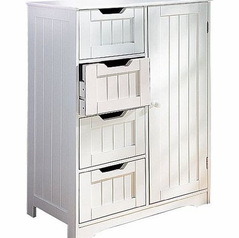 Great Ideas By Post Great Ideas White Wooden Cupboard With Four Drawers / Panelled Effect / Ideal For Bedroom Bathroom Lounge