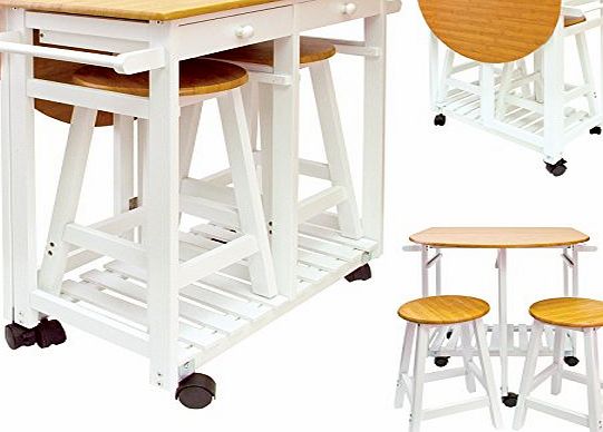 Great Ideas By Post Kitchen Trolley With 2 Stools Storage Wooden 2 Drawers Portable Folding Wheeled