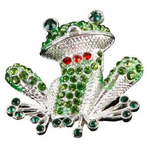 Green Diamante Frog Brooch