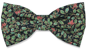 green Small Holly On Black Bow Tie