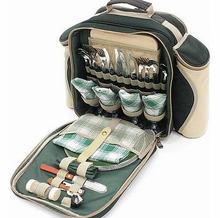 Greenfield Collection (I-Fulfilment) Greenfield Collection Deluxe Four Person Picnic Backpack Hamper - Forest Green