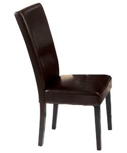 Dark Leather Effect Pair of Chairs - Walnut