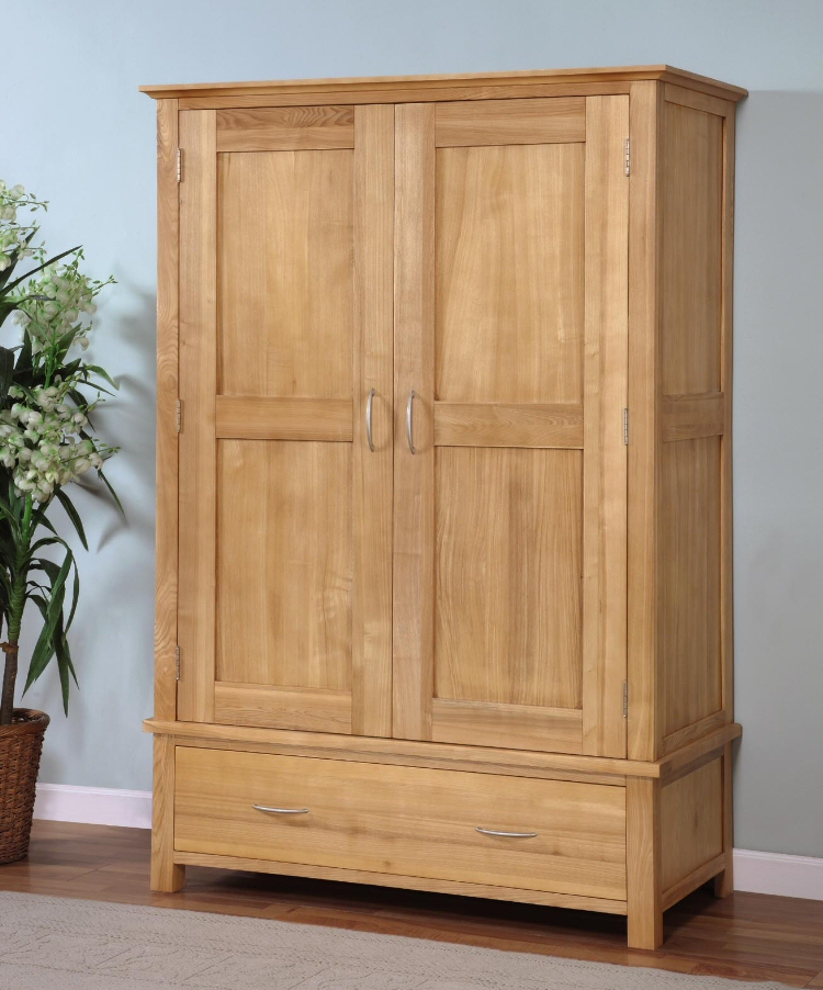 Solid Ash Double Wardrobe 1 Drawer