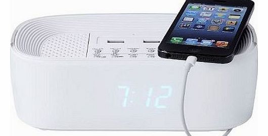 Groov-e Bluetooth Wireless Playback Alarm Clock Radio Speaker with Dual USB Phone Charging Points - White