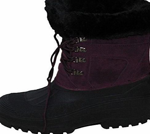 Ladies Lace Up Mucker winter Boots Girls Equestrian Yard Stable Shoes (UK 6 / EU 39, Purple)