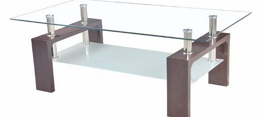 GRS Glass Coffee Table Rectangle Walnut Legs with Chrome Modern New