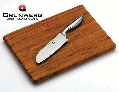 Grunwerg Bamboo Santoku Knife and Board