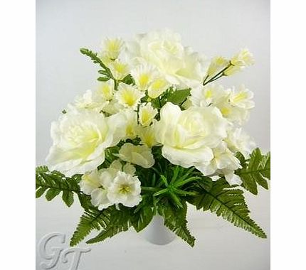 GT Decorations Artificial Silk Flower Rose Hydrangea Fern Arrangement (Cream) from GT Decorations