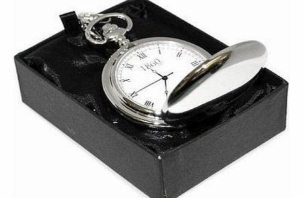 Silver Finish Quartz Action Pocket Watch and Clip Chain (XCPW2)