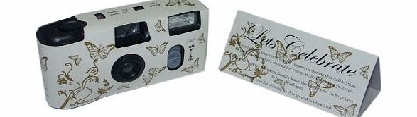 GTR Single Use Disposable Camera - Ivory amp; Gold Butterflies / Butterfly (X3D062)