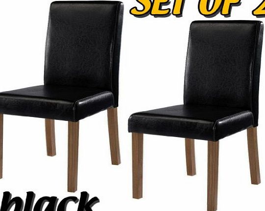 Guaranteed4Less BLACK SET OF 2 HIGH BACK FAUX LEATHER DINING ROOM CHAIRS OAK LEGS