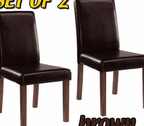 Guaranteed4Less BROWN SET OF 2 HIGH BACK FAUX LEATHER DINING ROOM CHAIRS OAK LEGS
