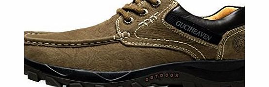GUCIHEAVEN  Mens British First Layer Leather Outdoor Mountain Climbing Casual Shoes Size 42 EU Camel
