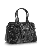 Comet - Black Croco Patent Eco-Leather Satchel Bag