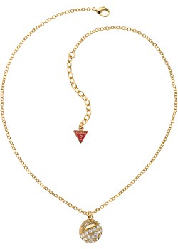Guess Gold Plated Pave Crystal Set Logo Necklace
