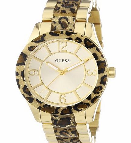 Guess Ladies Gold Tone Leopard Print Watch W0014L2
