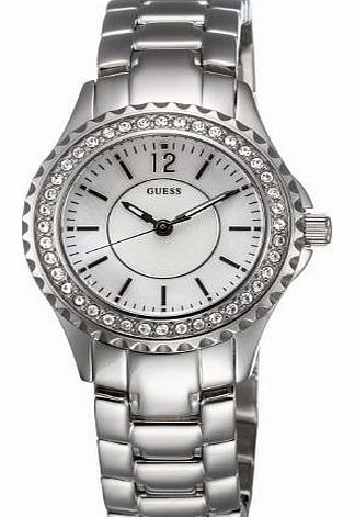 Ladies Polished Silver Bracelet Watch With Mother Of Pearl Dial
