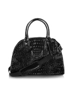 Guess Urban Jungle - Black Croco Stamped Eco-Leather Dome Travel Bag