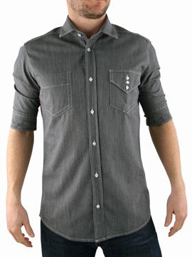 Guide London Grey Cropped Sleeve Shirt