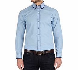 Sky blue cotton blend contrast shirt