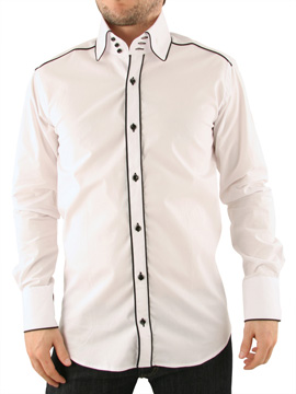 Guide London White Westwood Trim Collar Shirt