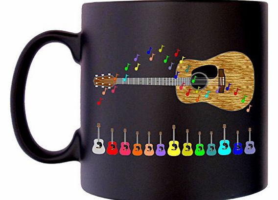 Acoustic Guitar Black Satin Mug Musical Notes Printed Picture Image Band Song gift