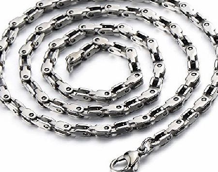H C 3.3MM 21.3inches Stainless Steel Hollow Square Link Chain Necklace for Men Silver Color with Lobster Claw Clasp